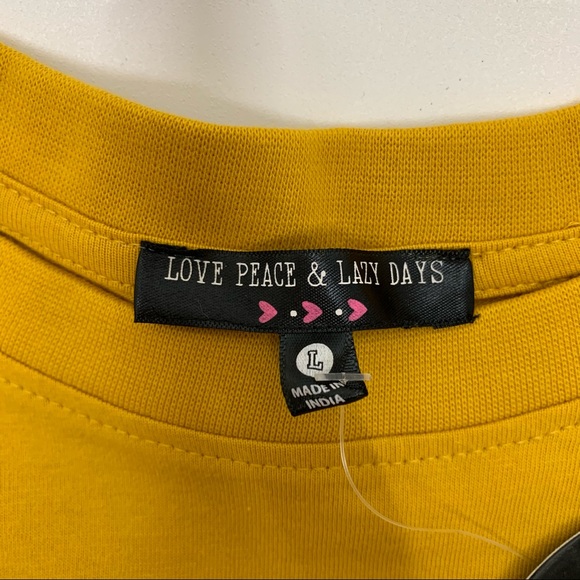 Peace Love Unity & Respect Mustard Yellow Hippie Cropped Tee New Nwt Size Large - Picture 7 of 11